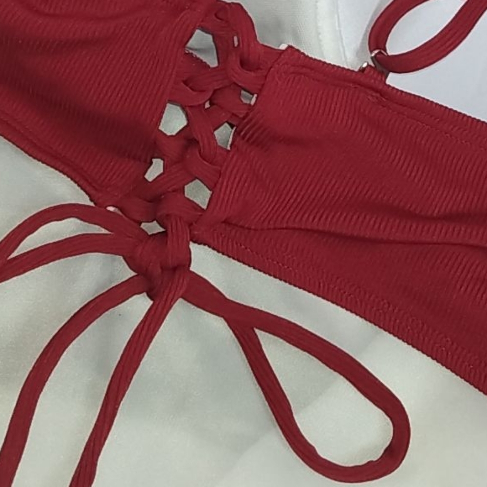 Red Ribbed Bikini Top - Picture 5 of 9
